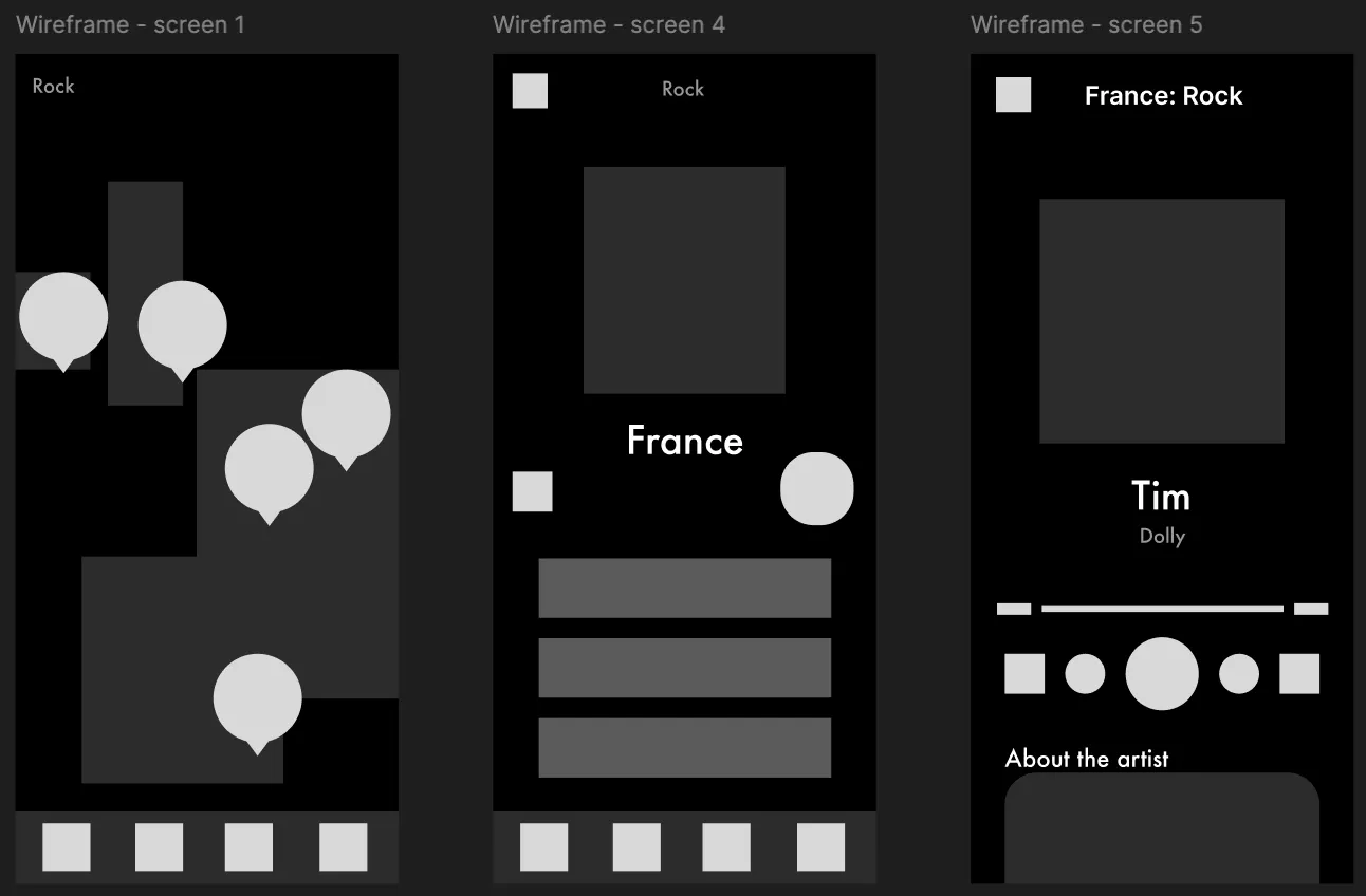 Tunea wireframes